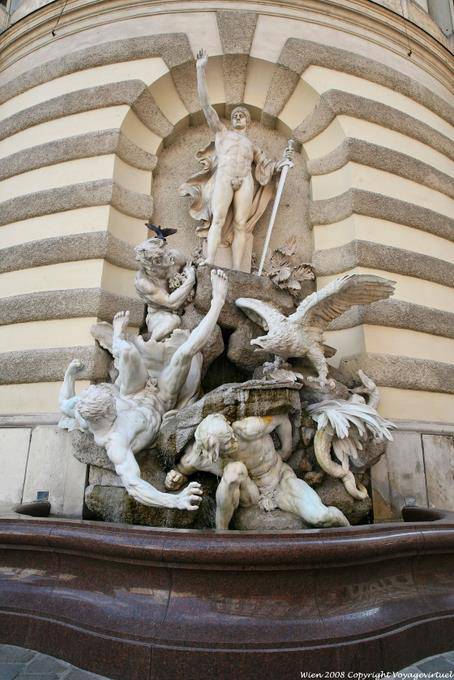 Michaeler Platz, Brunnen Macht zu Lande - Viena - Austria