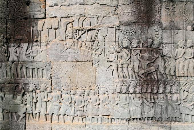 Jayavarman VII galeria alívio norte Bayon, Angkor Thom, Angkor, Camboja