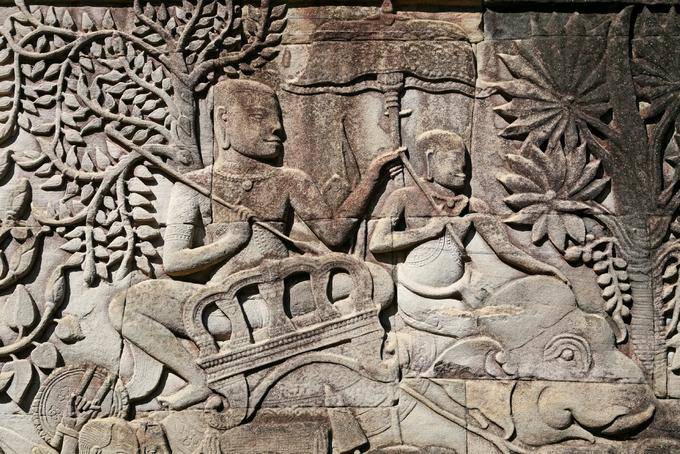 Close-up em relevo Bayon Angkor Thom, Angkor, Camboja