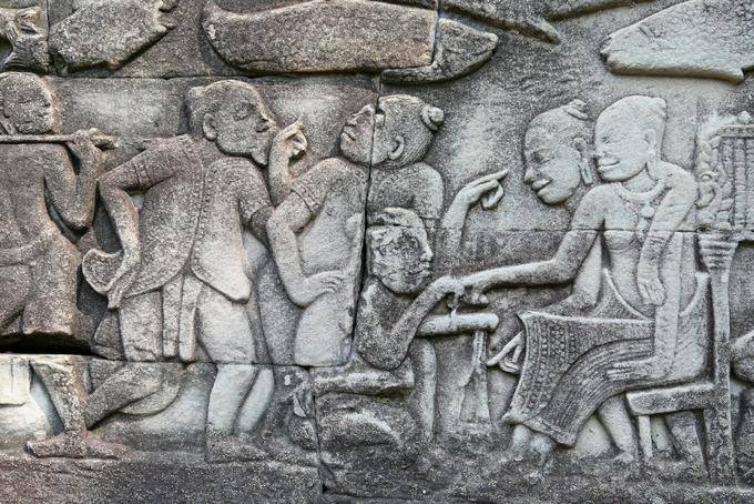 Mercado de baixo-relevo Bayon Angkor Thom, Angkor, Camboja
