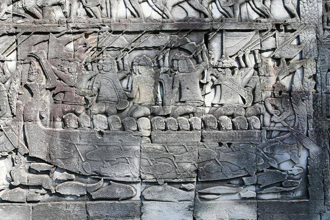Batalha naval entre Cham e Khmer Bayon Angkor Thom, Angkor, Camboja