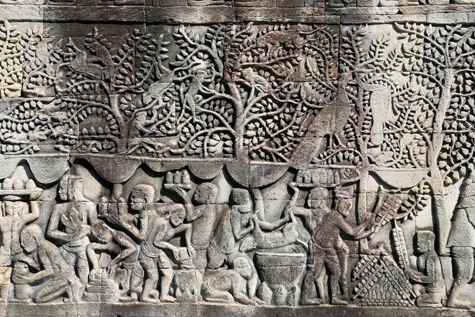 Festa preparação friso Bayon Angkor Thom, Angkor, Camboja