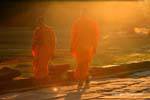 Monks andando no sol, Angkor Wat, Camboja.