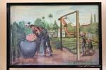 Tortura para abafar o prisioneiro em um tanque de água suja, pintar Vann Nath, S-21, Phnom Penh, Camboja.
