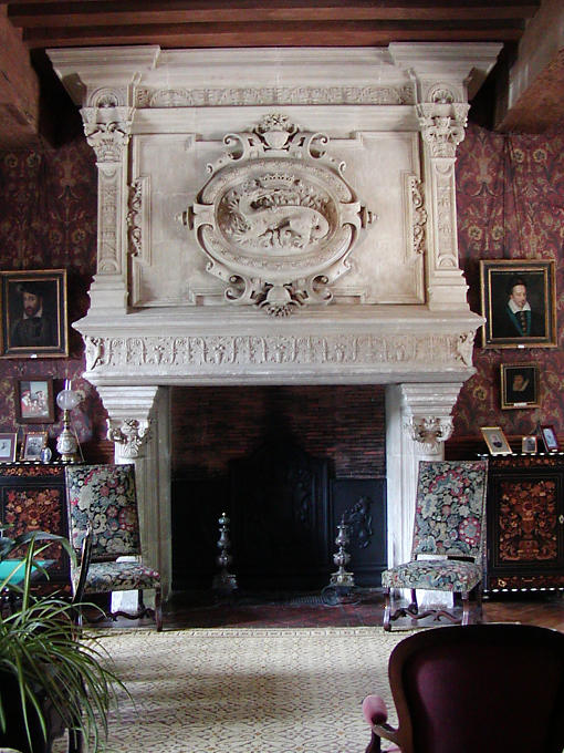 Lareira Monumental adornado com o Salamander Francis I, Castelo Salão Azay-le-Rideau, França.