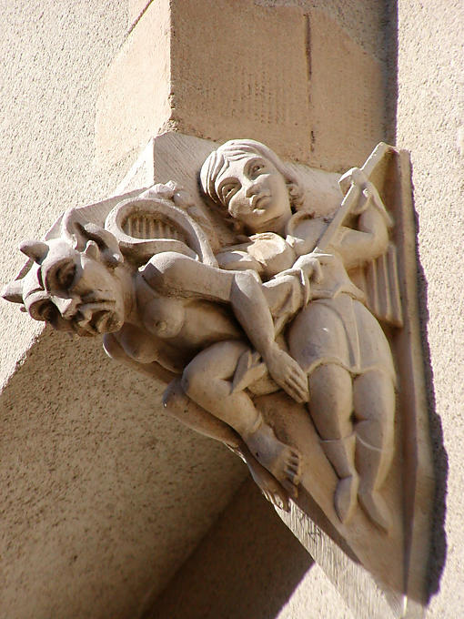 Caça ao Diabo, escultura, Vézelay, França.