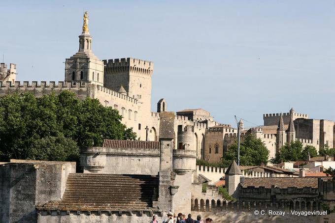Niche floresta no Rocher des Doms, vista da ponte St. Benezet, Avignon, Provença, França
