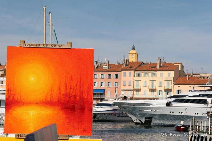 Saint-Tropez, pintura solar no porto, Provença, França
