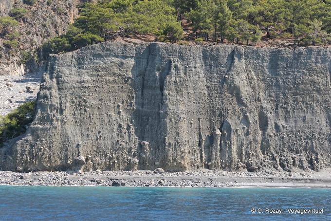 A erosão do penhasco sedimentar entre Sougia e Paleochora - Creta, Grécia