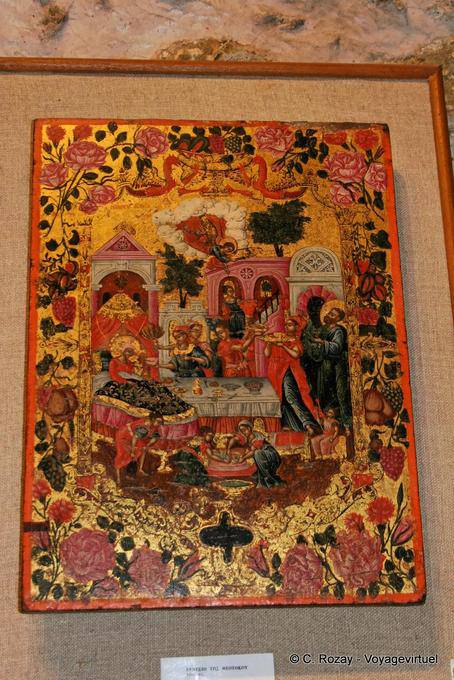 Natividade da Mãe de Deus (ΓΕΝΕΣΙΟ ΤΗΣ ΘΕΟΤΟΚΟΥ) 1805 ícone, dourado Mosteiro Toplou Panagia Akrotiriani - Creta, Grécia