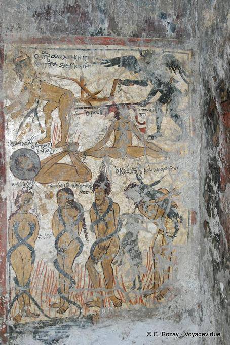Fresco Punishment of the Damned, Agia Paraskevi Igreja, Voutas - Creta, Grécia