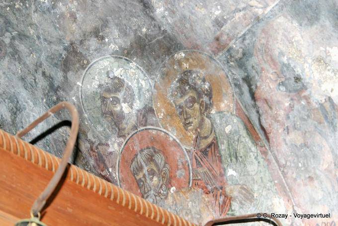 Fragmento de um mural religiosa, Agios Paraskevi Voutas muito desbotada - Creta, Grécia