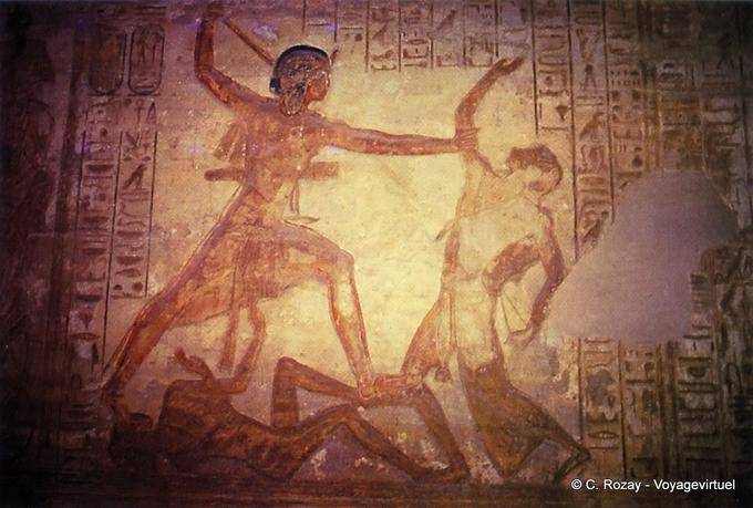Contra os hititas, Ramses pisoteio e matar os inimigos, Abu Simbel - Egipto
