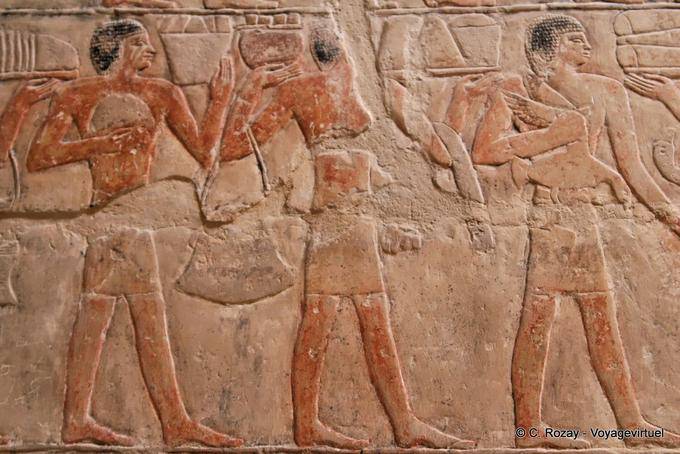 Procissão de homens que levam oferendas, fresco, Mastaba de Mereruka, Saqqara - Egipto