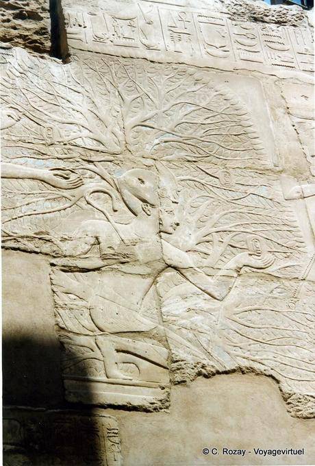 Thoth escreveu o nome de Seti os primeiros frutos da árvore-iched, templo de Karnak - Egipto
