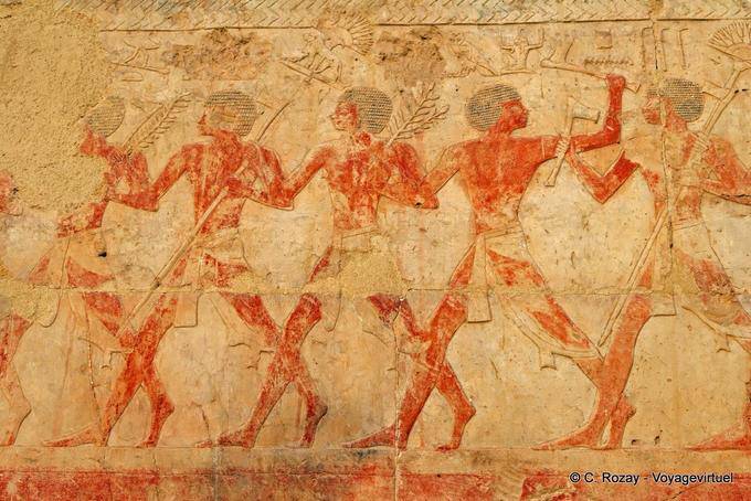 Procissão na capela de Hathor, padroeira da necrópole, Templo de Hatshepsut - Egipto
