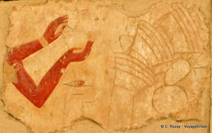 Oferendas para as mãos, fragmento colorido Templo de Hatshepsut - Egipto