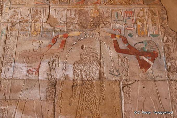 Thoth e Horus, Edfu purificar Hatshepsut, Santuário barcos sagrados, templo de Karnak - Egipto