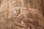 Faraó com buquês de flores, relevo pintado, Esna Temple, Egipto.
