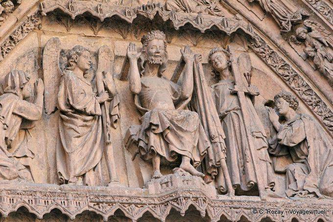 Detalhe da Portada de la Virgen Blanca del Juicio o Final, Catedral de León - Espanha