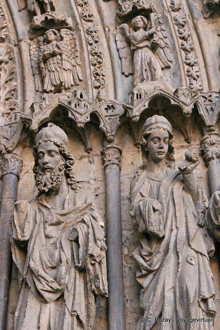 Estátuas sem mãos e dos anjos, escultura porta, Catedral de León - Espanha
