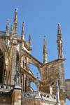 Outro ponto de vista das cegonhas instalado no laço pedra, Catedral de Notre Dame de Leon, Espanha.