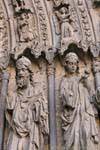 Estátuas sem mãos e dos anjos, escultura porta, Catedral de León, Espanha.
