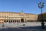 Salamanca, vista panorâmica da fachada, Plaza Mayor, Espanha.
