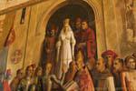 Fresco representando a coroação da Rainha Isabel, a Católica, o trabalho de Carlos Muñoz de Pablos, Prefeitura da galera, Alcazar, Segovia, Espanha.