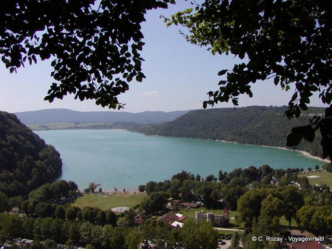 Lago Chalain campo, visto de cima, Jura, Franche-Comté, França