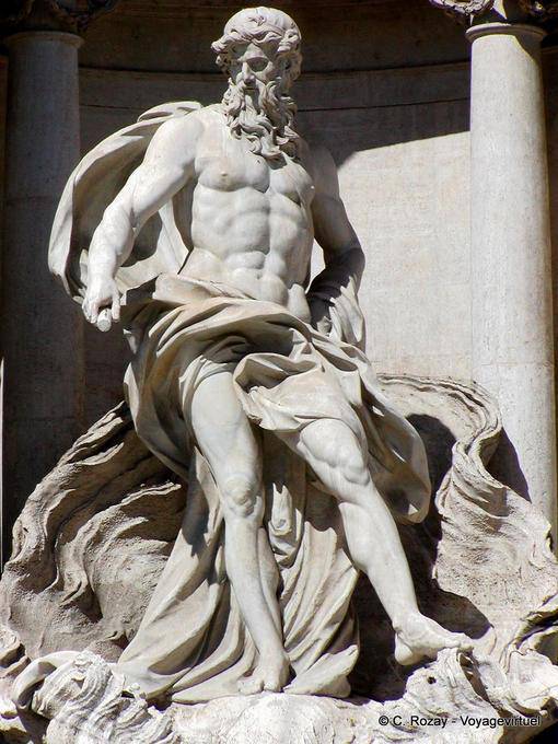 Concentre-se em Netuno, o deus Oceanus, Fontana di Trevi, em Roma - Italia