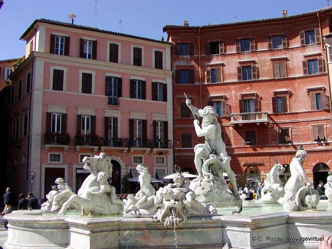 Fonte de Netuno, Piazza Navona, em Roma - Italia