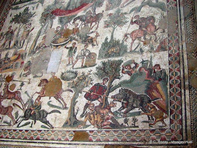 Quarto caça menor, mosaico, Villa Casale - Italia