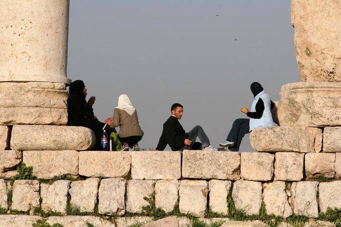 Almoço nas ruínas do Templo de Hércules, Citadel, Amman - Jordania