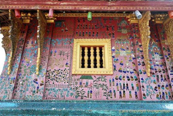 Mosaico de vidro da biblioteca, Wat Xieng Thong, Laos