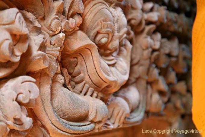 Close-up na decoração, Wat Phou, Laos