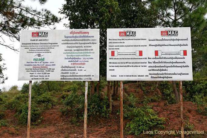 Mapa do Site 2 e relíquias de guerra planície dos frascos Xieng Khouang, Laos