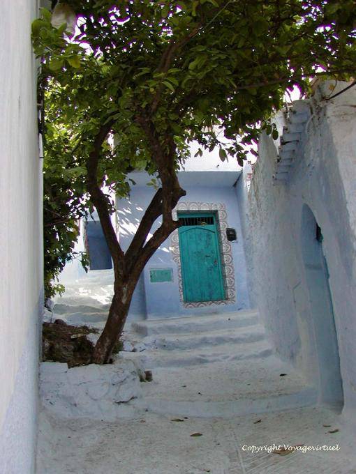 Laranja nas escadas, Chefchaouen - Marrocos