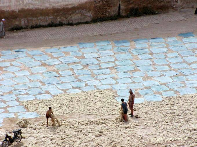 Secagem da lã distrito curtidor pele e ovelhas, Fes - Marrocos