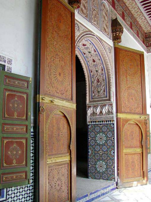 Uma das portas dos apartamentos Grande Riad, Bahia Palace, Marrakech - Marrocos