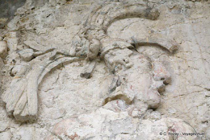Chapéu de penas, fragmento de relevo Templo La Cavalera, Palenque - México