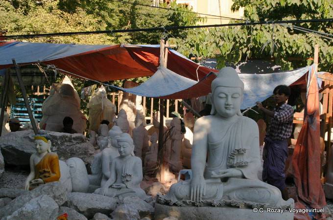 Exposição estátuas de mármore fábrica, Mandalay - Myanmar (Birmânia)