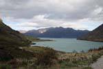Vista da estrada Makarora, Lake Hawea, Southland, Nova Zelândia.