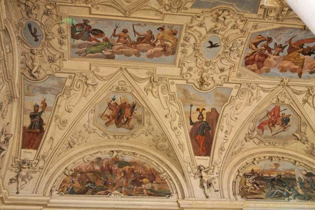 Fresques représentant la guerre de Troie par Baccio di Bianco, plafond de la Sala Terrena, Palais Wallenstein - Praga, República Checa