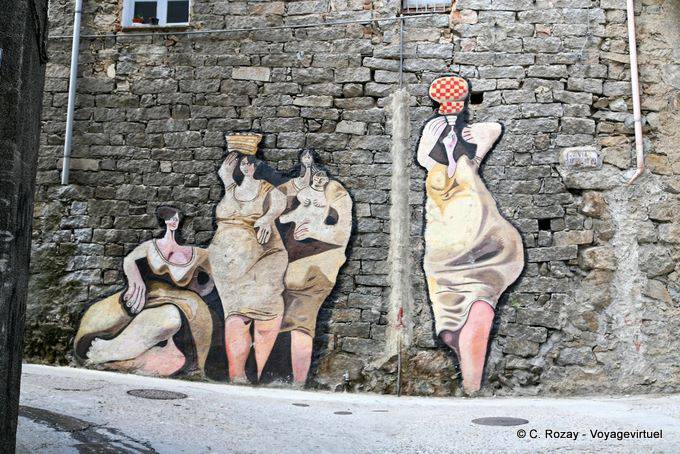 Orgosolo, um grupo de mulheres, Via D'Azeglio, murais - Sardenha