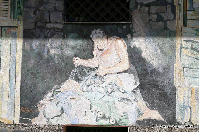 Orgosolo, o pescador e sua rede, murais - Sardenha