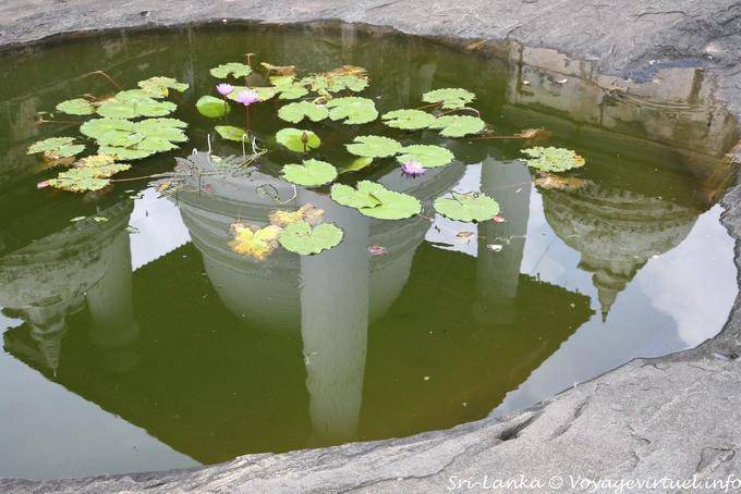 Refletindo a Dagoba principal coberta na lagoa, Gadaladeniya, Kandy - Ceilão Sri Lanca