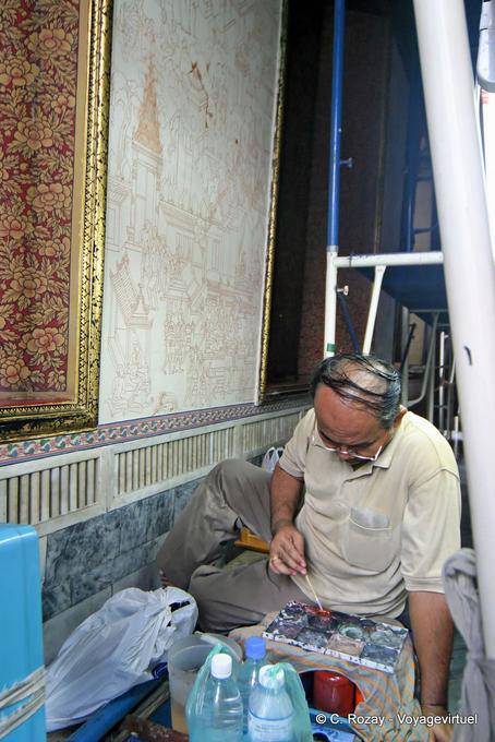 Restaurador de arte, Wat Pho (Wat Phra Chettuphon), Bangkok - Tailândia