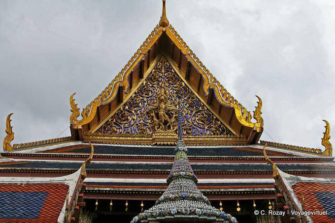 Detalhes decorações, Wat Phra Kaew, Banguecoque - Tailândia