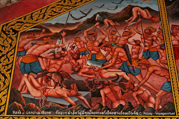 Cena do inferno (pintura), Wat Phra Singh, Chiang Mai - Tailândia